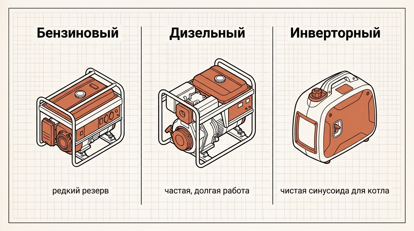 Три типа генераторов: бензиновый, дизельный и инверторный — для чего каждый