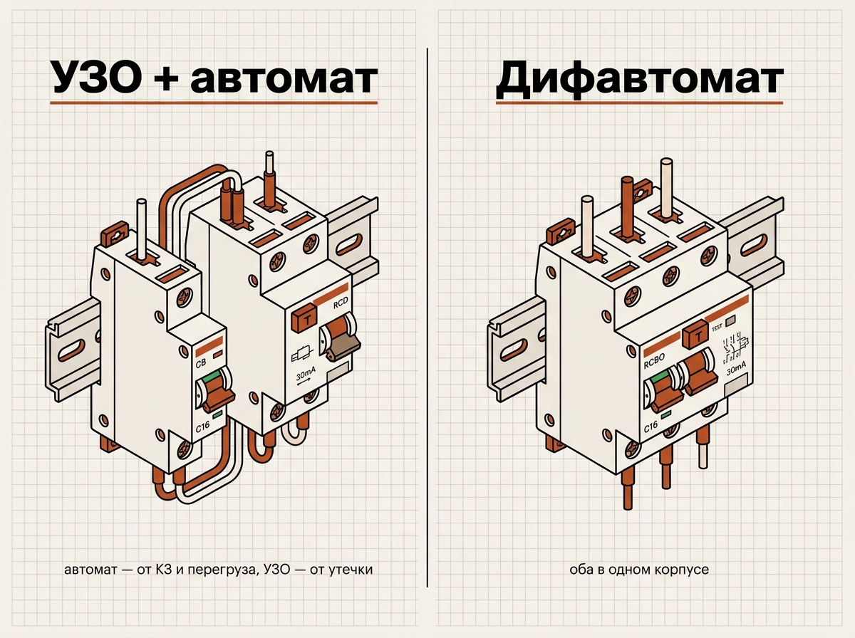 УЗО плюс автомат против дифавтомата: что от чего защищает